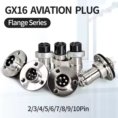 10sets GX16 with 3 Hole Flange Aviation Connector XLR 16mm 2 3 4 5 6 7 8 9 Pin Female Plug Male Chassis Mount Circular Socket