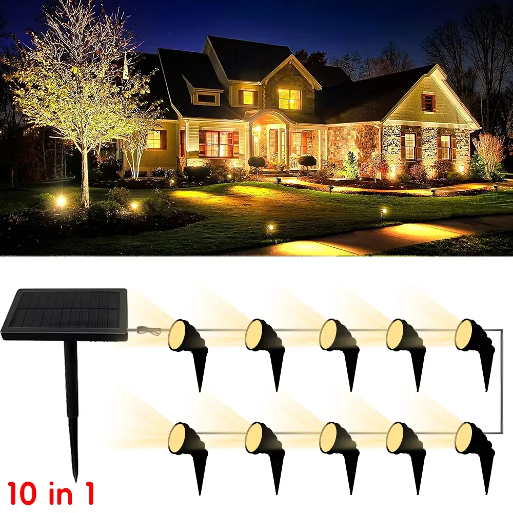 Lampe d'éclairage solaire extérieur de paysage 7M 10 LED lumières de pelouse imperméables blanches chaudes pour les arbres de terrasse de porche de jardin de chemin de cour