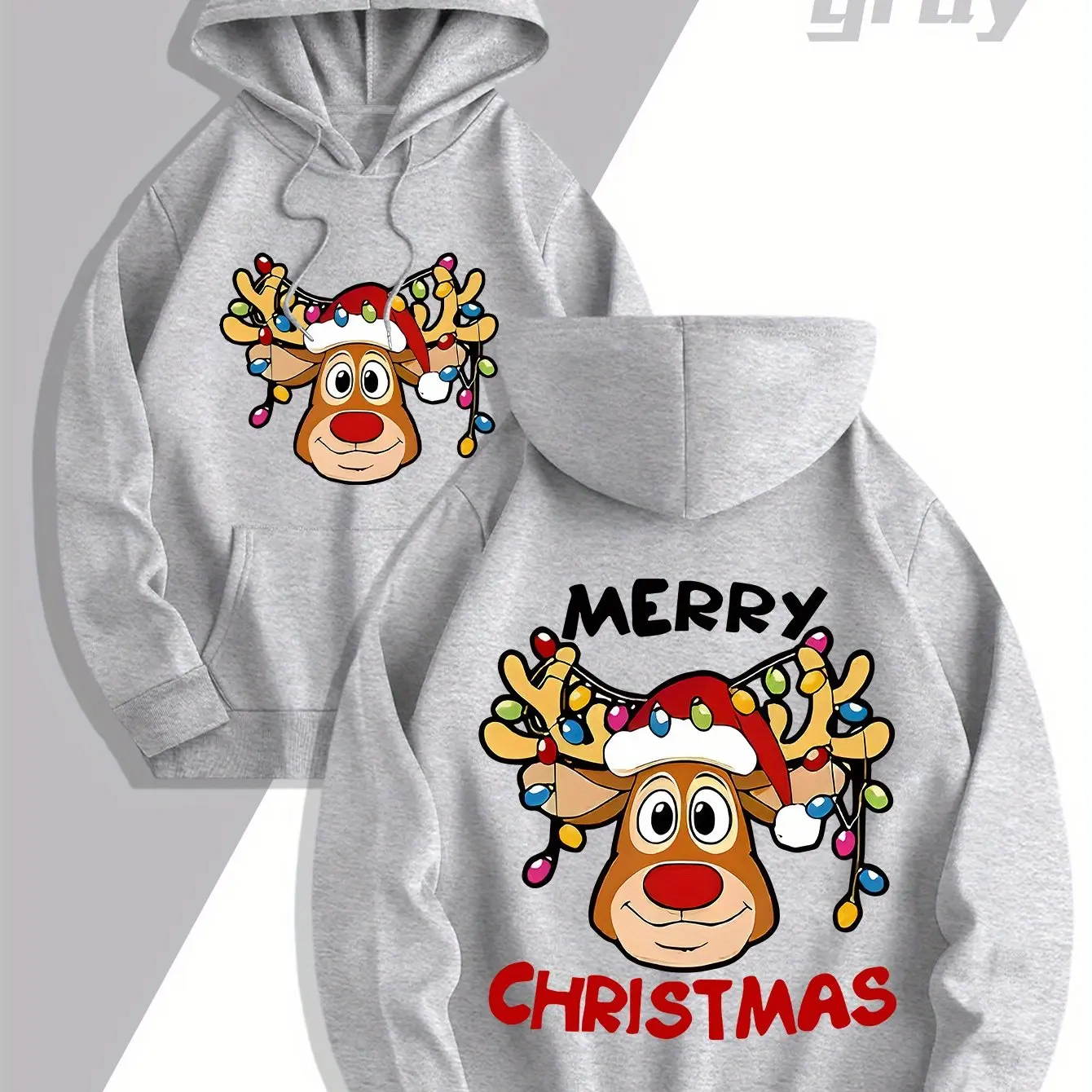 Sweat à capuche tendance pour hommes, imprimé renne joyeux noël, tissu doux, coupe ample, pull décontracté avec capuche et poche, vêtements confortables