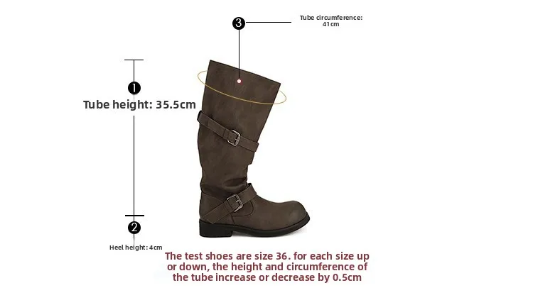 Women's Winter Cowhide New Wide Tube Large Circumference Round Trousers Thick Heel Thick Sole Leather Medium Tube Knight Boots
