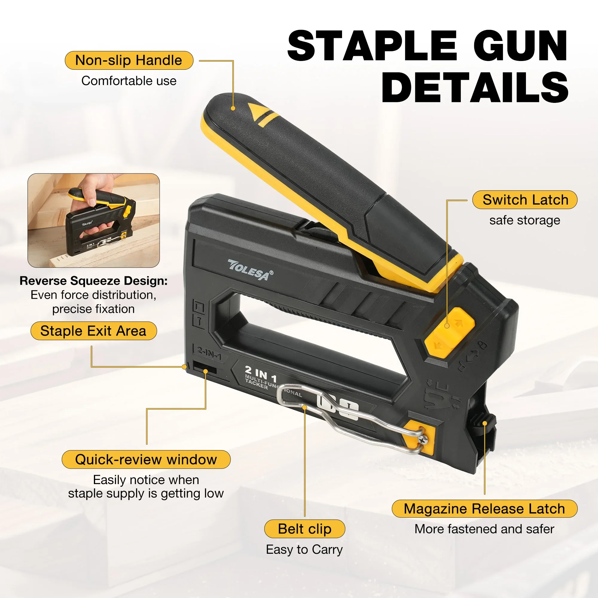 TOLESA Manual Nail Gun, Light Duty Home Use Staple Gun for Woodworking, Upholstery Nail Gun with 2000 Staples T50 BN18, For DIY