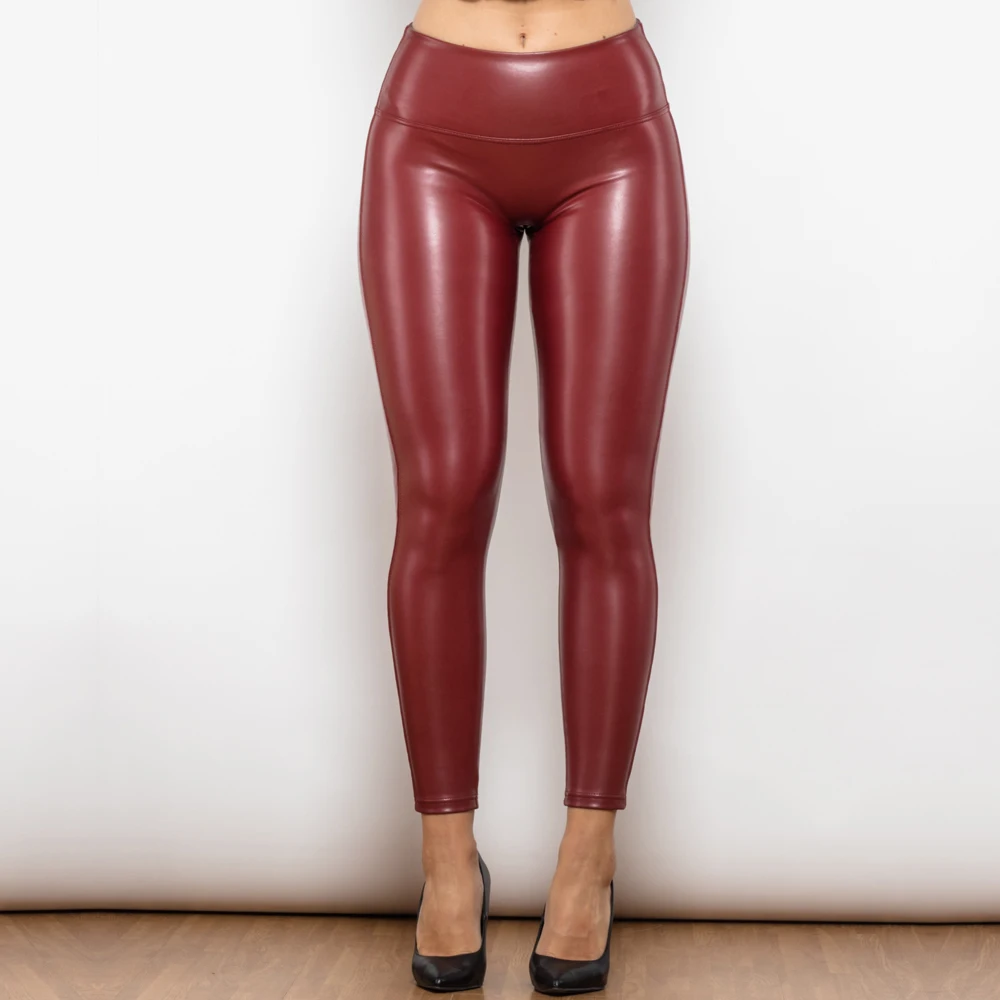 Shascullfites Melody Regular V Shape Leggings High Waist Leather Leggings X Cross Pants Faux Leather Pants Metallic Leggings