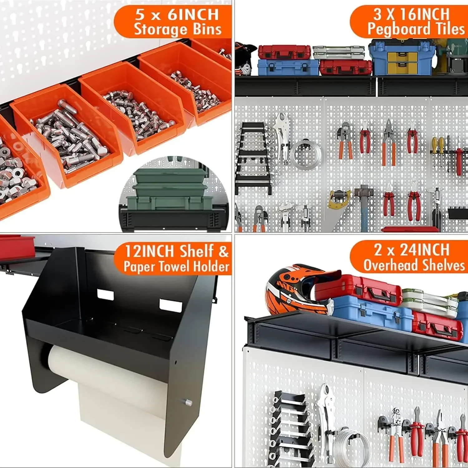 Pegboard Wall Organizer โรงรถโลหะยูทิลิตี้เครื่องมือชุดเครื่องมือตะขออุปกรณ์เสริมติดผนังถัง