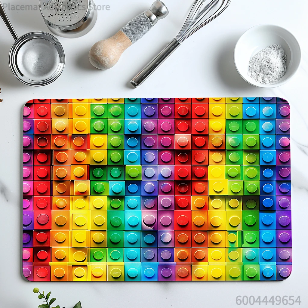 Absorbent Mat Building Blocks Colorful Geometry Kitchen Antiskid Drying Mat Quick Dry Bathroom Drain Pad Tableware Mat