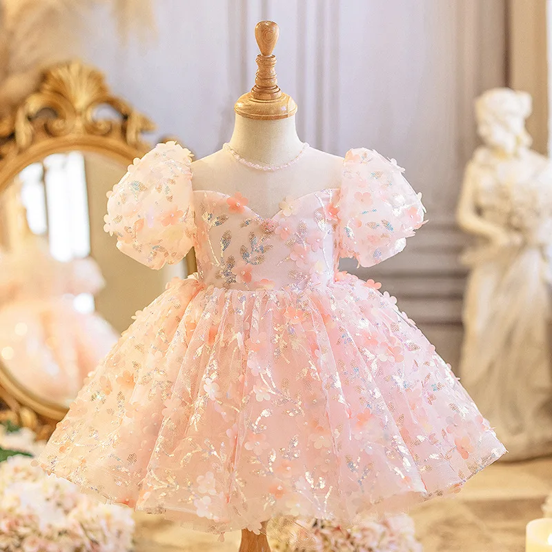 2025 Sequin Flower Kids Dresses For Party Wedding Dress Children Pageant Gown Gorgeous beauty pageant Girls Princess Dress