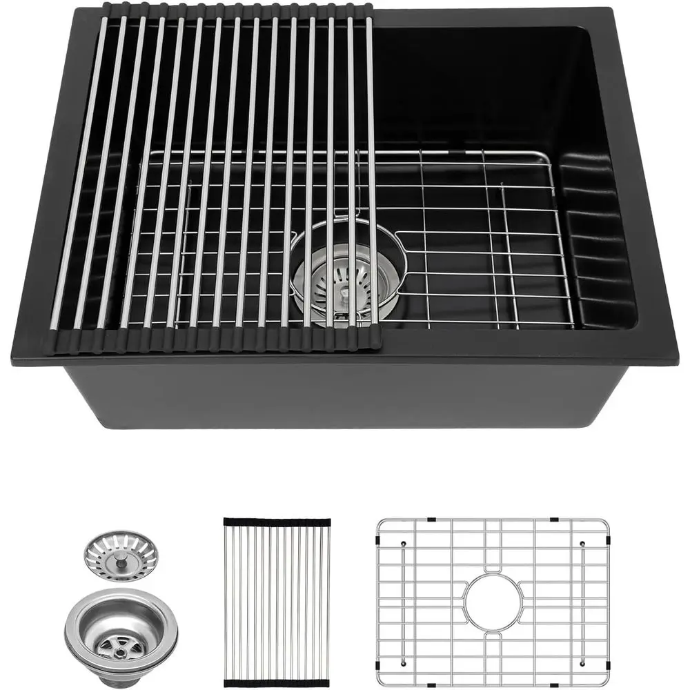 

22 Granite Composite Bar Sink - 22×17 Inch Undermount Kitchen Sink 9 Inch Deep Utility Sinks Black Under Counter Single Bowl Kit