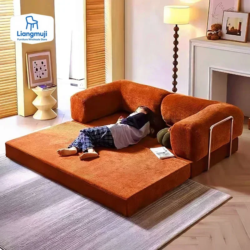 Compressed Sofa, Italian Minimalist Retro High-end Corduroy Living Room Sofa, Sofa Bed, Foldable, Washable, Customizable