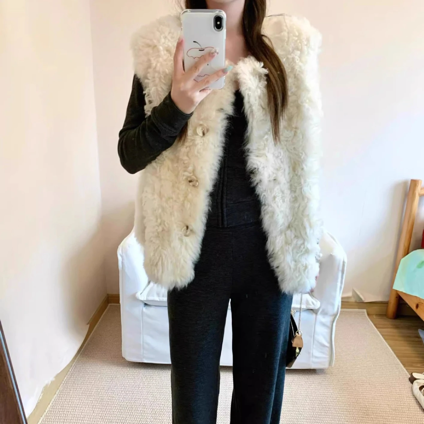 سترات نسائية من الفرو الصناعي معاطف وسترات بدون أكمام برقبة دائرية معطف سميك دافئ Y2k ملابس الشارع الشهير سترة أنيقة للعمل للخريف والشتاء