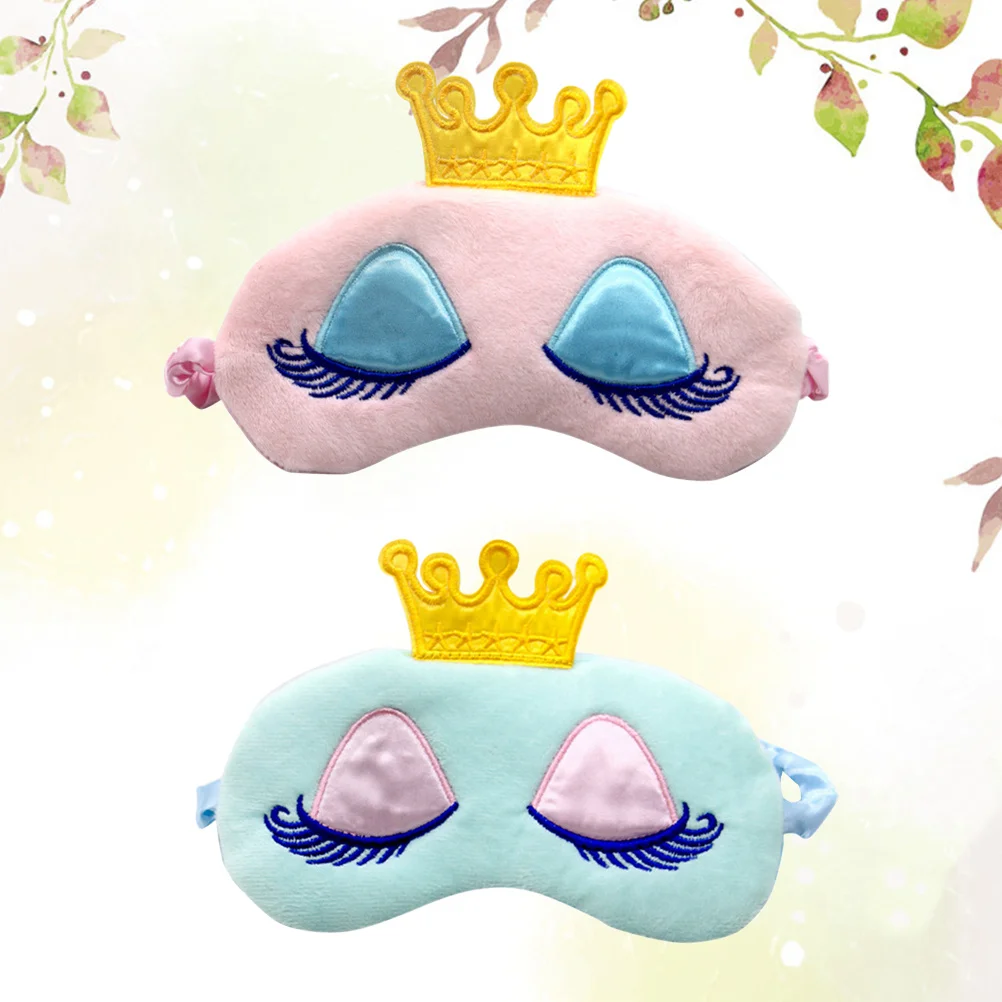 قطعتان من رقعة العين الكرتونية، مادة ناعمة تحجب الضوء، ملحقات النوم، تصميم تاج للسفر إلى المنزل باللونين الأزرق والوردي #1