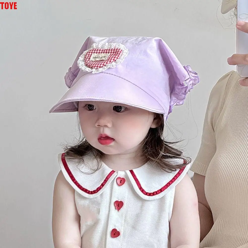 

New Children's Plaid Lace Hat Spring Summer Quick-dry Hair Scarf Cap Sweet Triangle Sunscreen Hat Girls