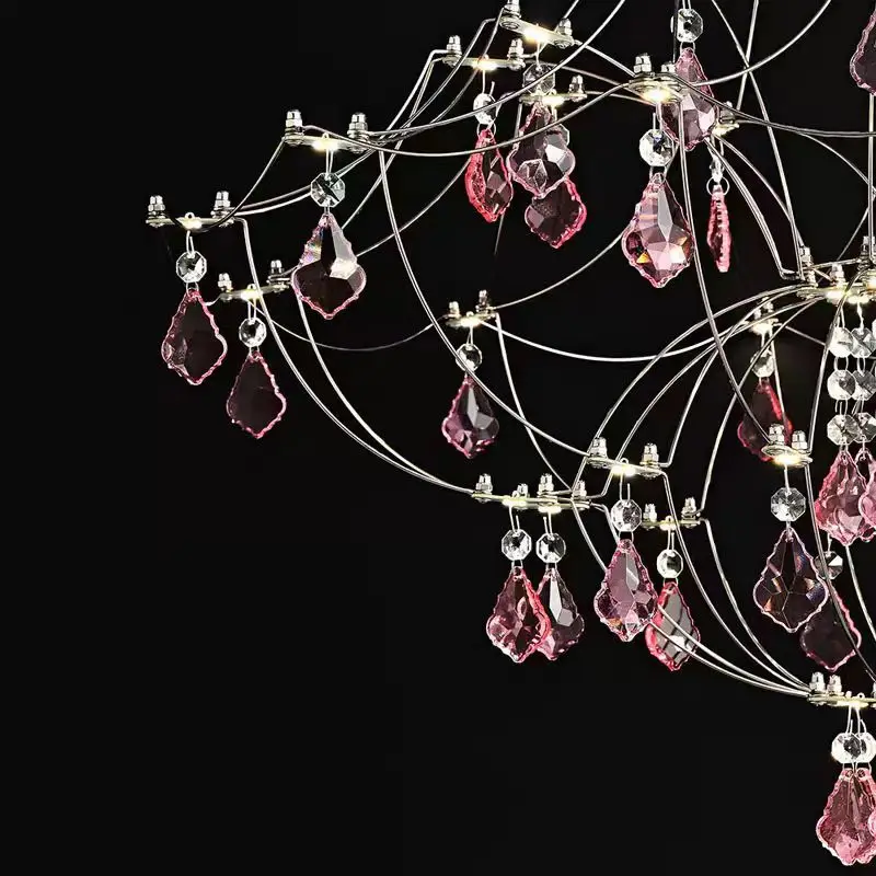 Industrial Wind Duplex Living Room Firefly Lamp Drop Crystal Chandelier Villa Hotel Special-shaped Stainless Steel LED Lighting