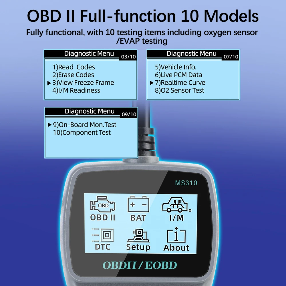 Strumento di scansione diagnostica per Auto multilingue MS310 lettore di codici OBD2 per veicoli Scanner OBDII funziona per codici Auto trasparenti/cancellabili per Auto
