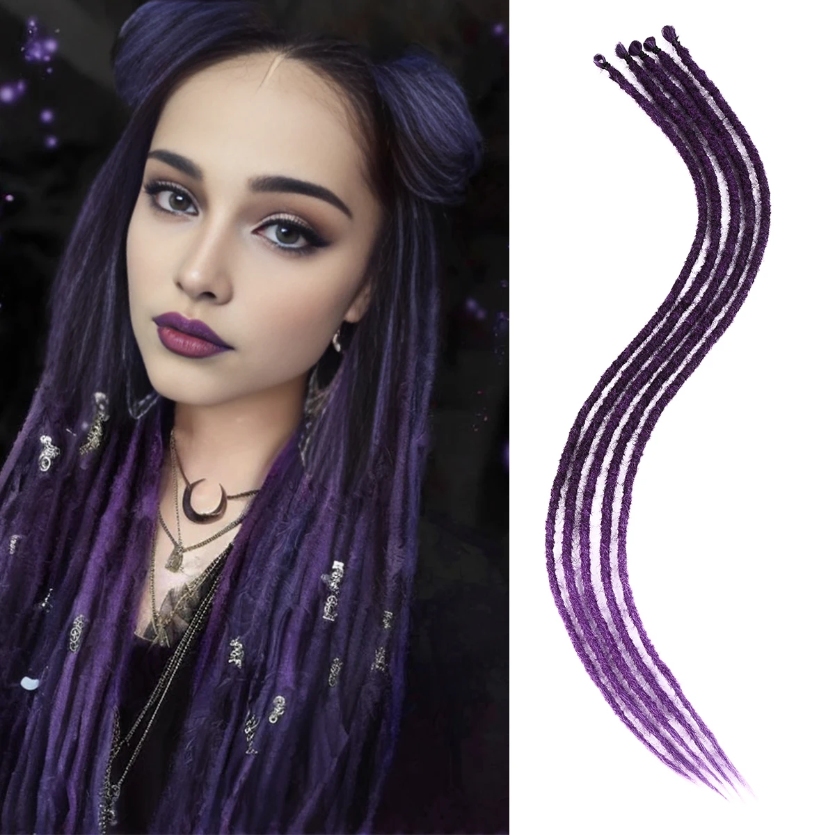 

Silike 24inch Synthetic Handmade Dreadlocks Hair Extensions Pink Blue Ombre Crochet Hair 5 Strands Crochet Braid Hair For Women