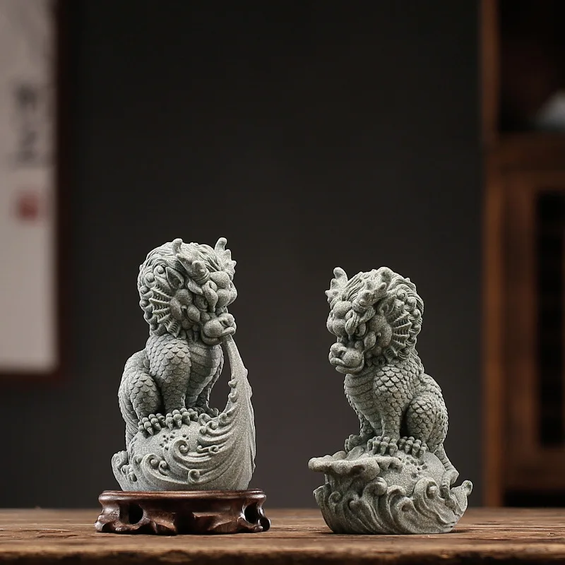 

Guardian Beast Zhaocai Apple Persimmon Tea Pet Green Sand Stone National Tidewater God Beast Living Room Table Decoration