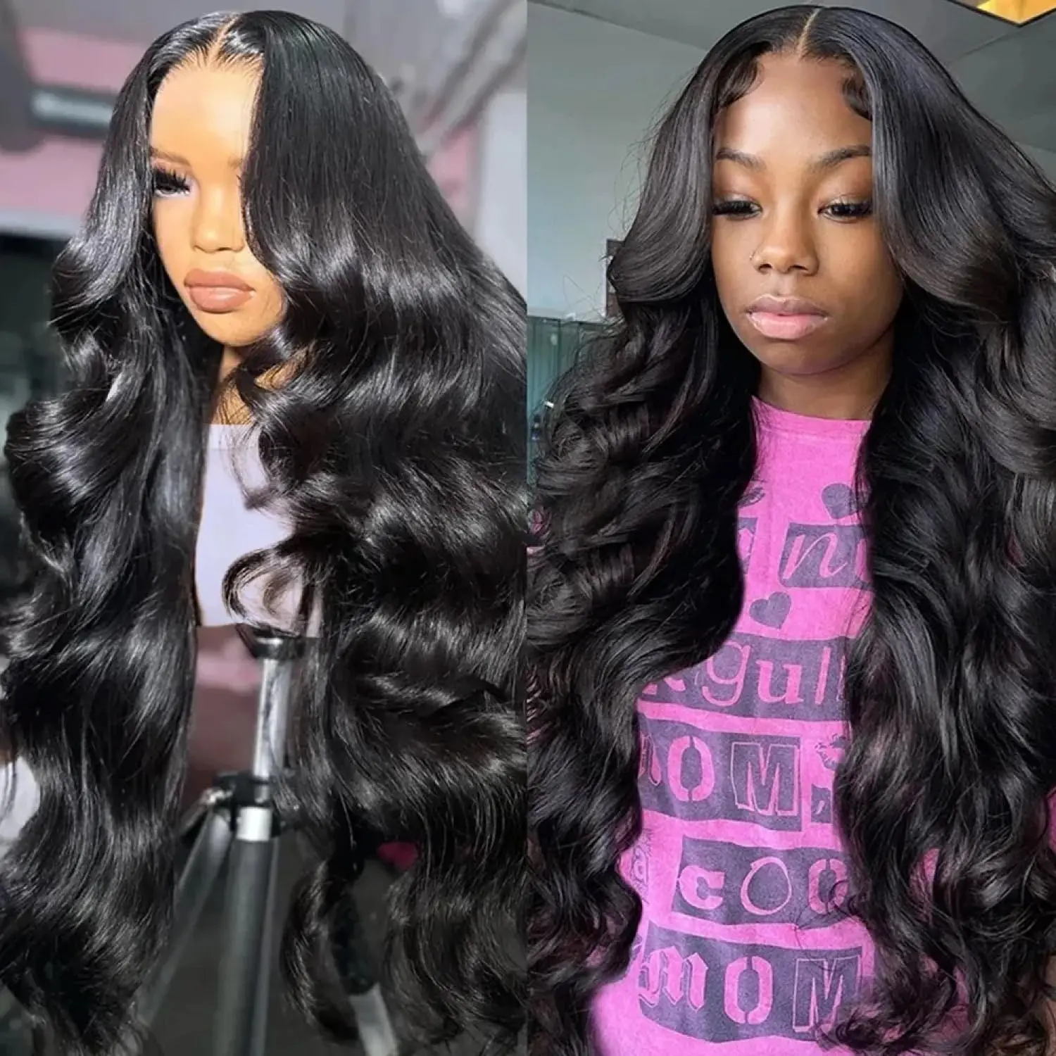 30 inch Body Wave Lace Front Wigs Human Hair Pre Plucked HD 180 Density 13x4 Lace Front Natural Black Human Hair Wig for Women