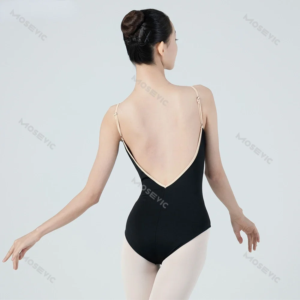 Elegant Ballet Leotard Suspende Mesh Splicing V Back Perfect for Women Dance Practice Gymnastics Aerial Yoga Swimwear Ballerina