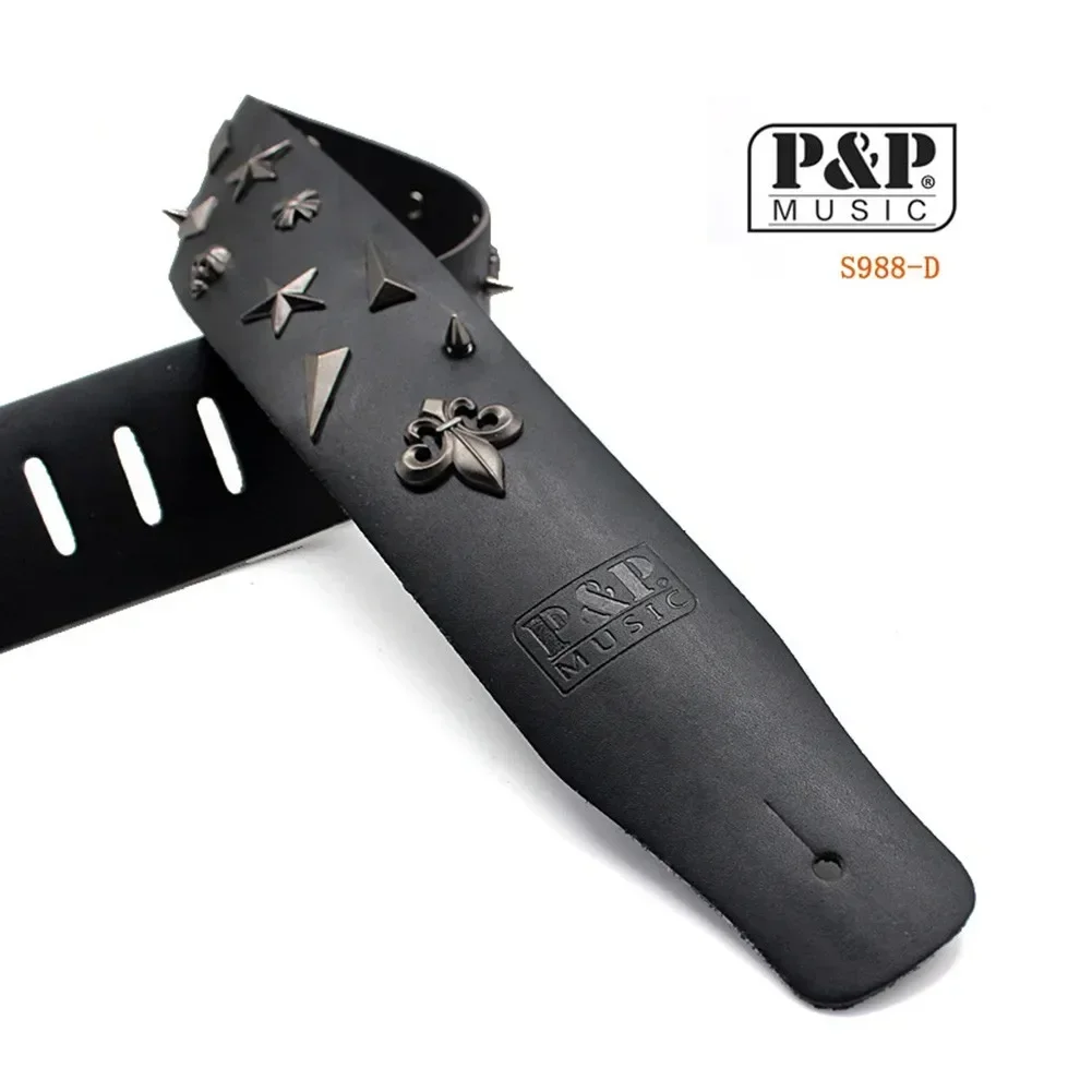 Leather Guitar Strap Leather Rivets Black Widened PUNK Hard Rock Metal Nail Rivets Adjustable Heavy Duty Leather Guitar Strap