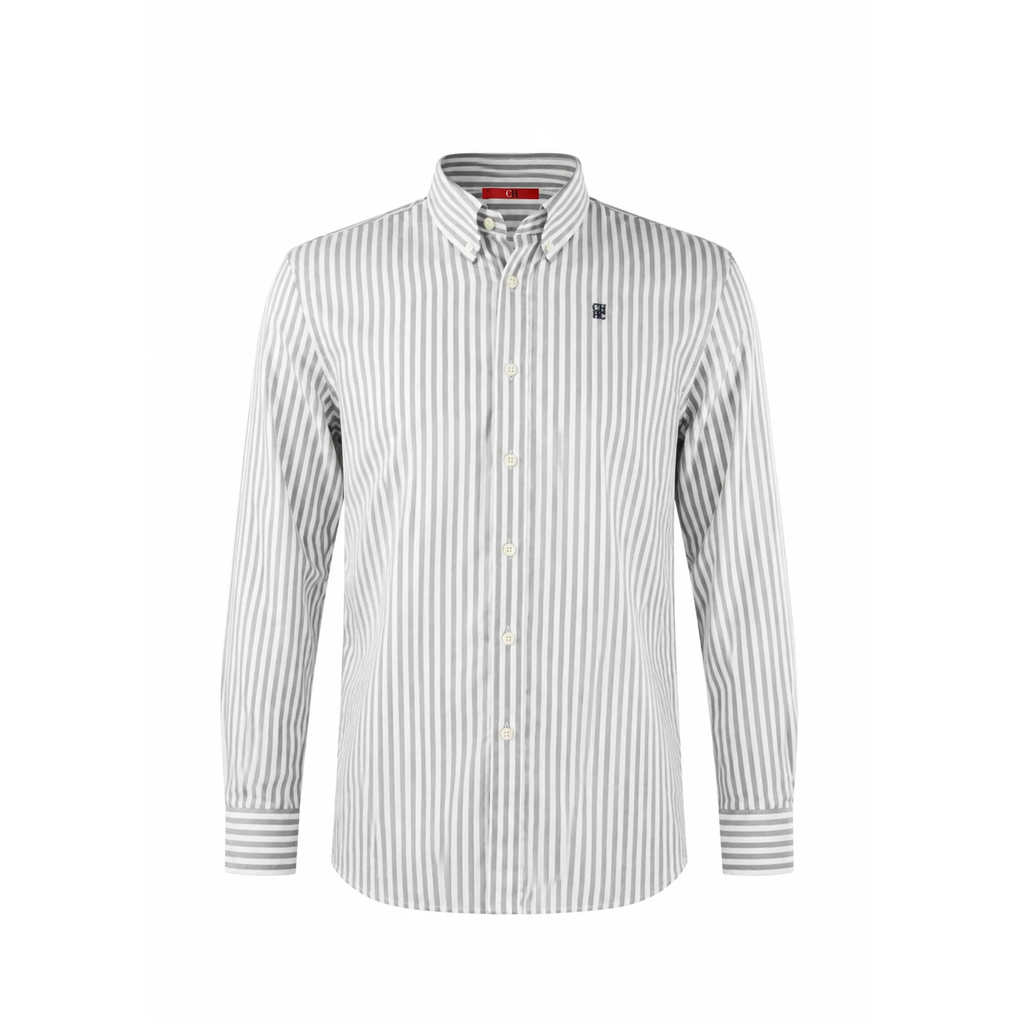 Men's Versatile Straight Button Collar Classic Casual Top Fashion Striped Embroidered Letter Long Sleeved Shirt