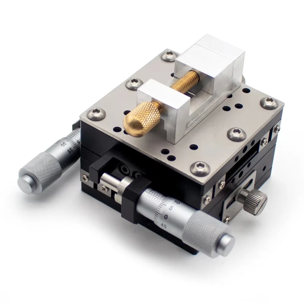 Mini High-Precision XY Axis Slide for Metal Bench Drill – Manual Fine-Tuning Slide with Micro Clamp Vise & Brass Flat Head Pli