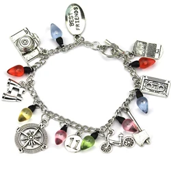 TV Stranger Things Charm Bracelet Axe Bicycle Camera Telescope Compass Crystal Beads Bangle Fashion Jewelry Wristband Ornament