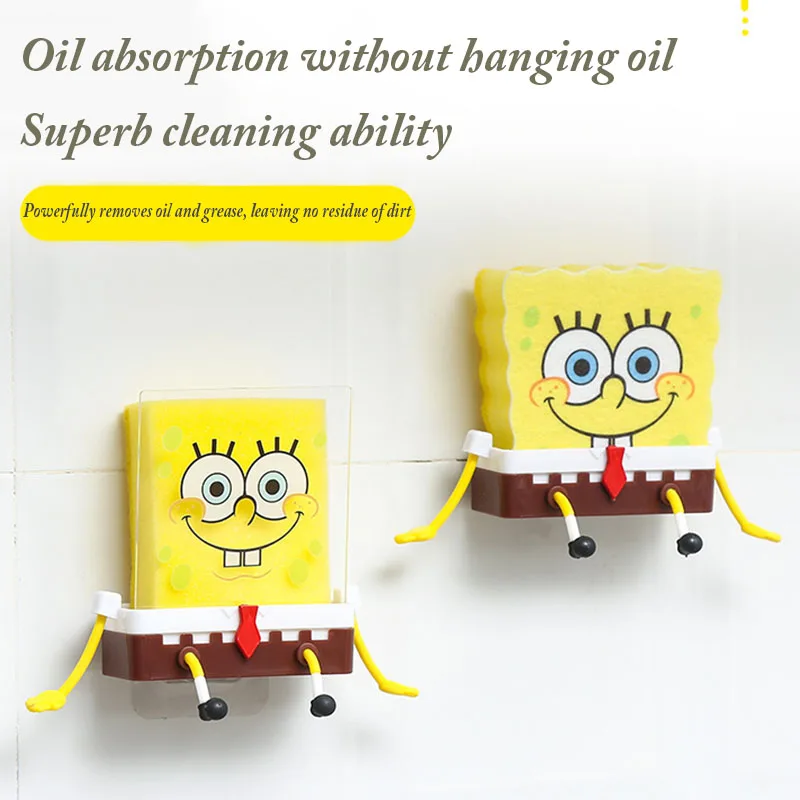 Sponge-bob SquarePants Dish Washing Brush Kitchen Supplies Drain Rack Cleaning Dishes Brushes Reusable Scrub Scouring Pad