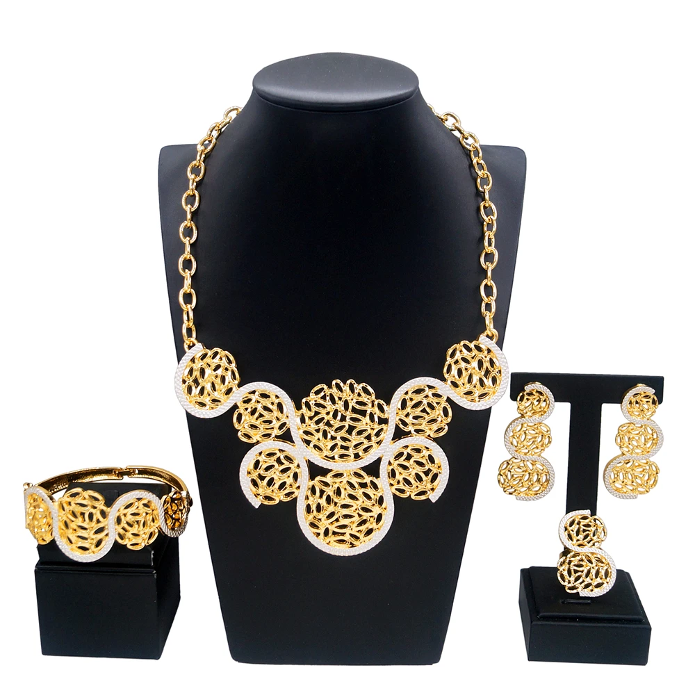 2023 Christmas New Year Gift Women Party Jewelry Sets 18K Gold Plated Luxury Rings Earrings Necklace Accessories Free Shipping