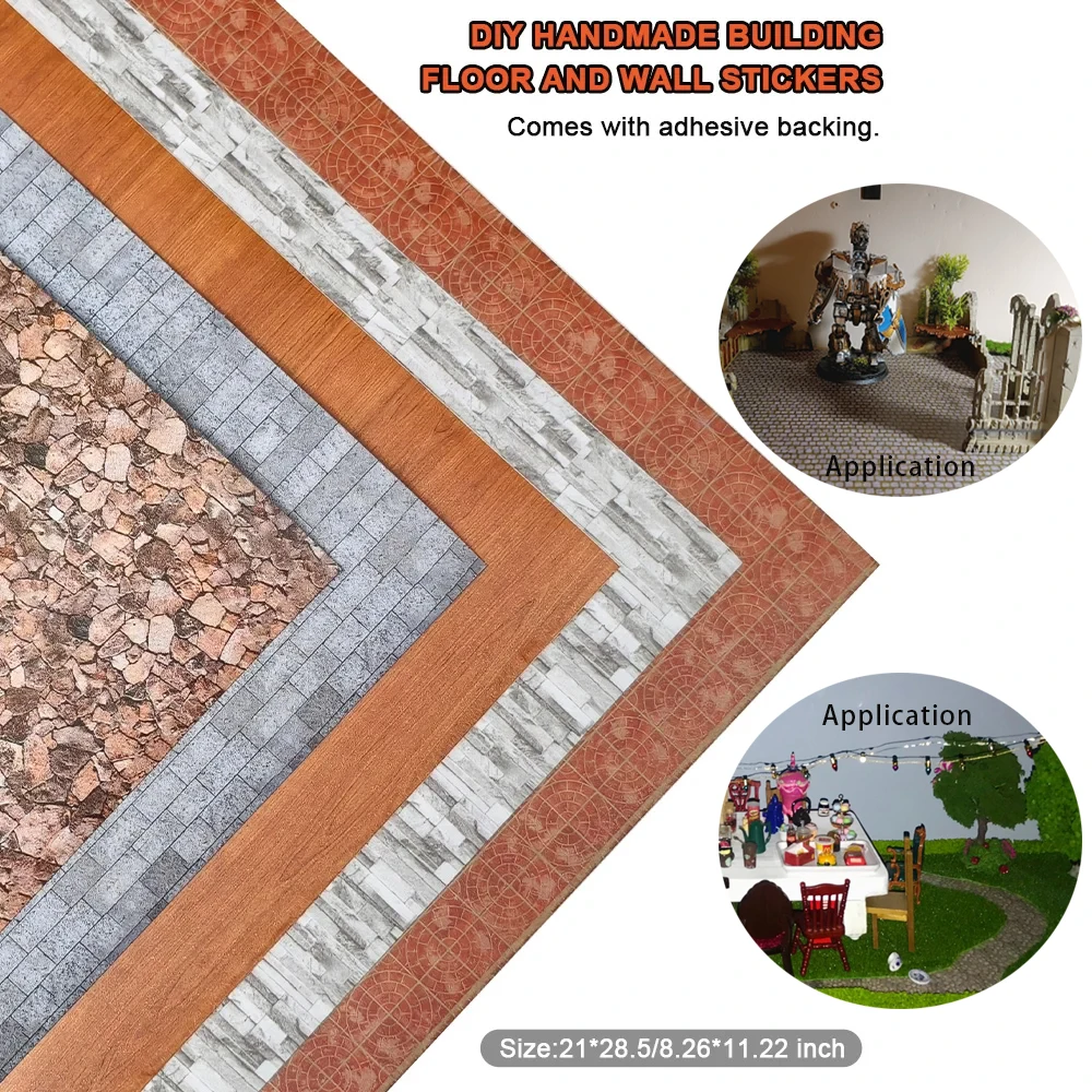 

2pcs Diy Modeling Self-adhesive Wallpaper Floor Road Stickers Ground Kits for Micro Landscape/Dollhouse Decoration/Craft