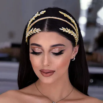 DZ030 황금 신부 머리 후프 신부 크리스탈 티아라 공주 헤어 액세서리 수제 라인 석 Hairbands 여성 헤드 피스
