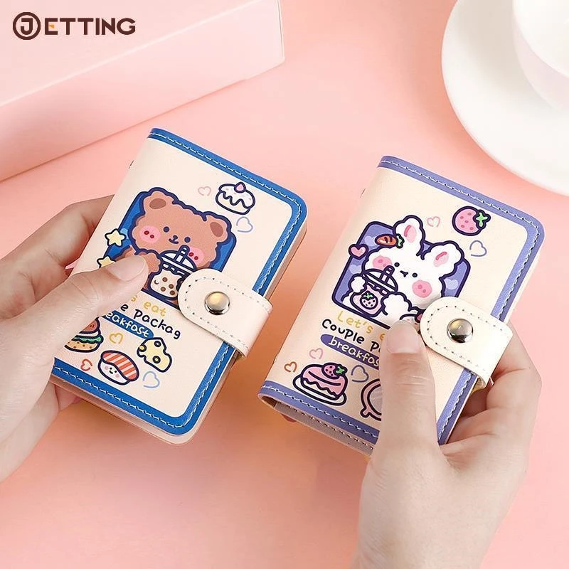 1 buah Kawaii Bear PU kulit tempat kartu lucu Multi Grid bisnis ID Bank kredit tempat kartu tempat kartu dompet portabel kecil