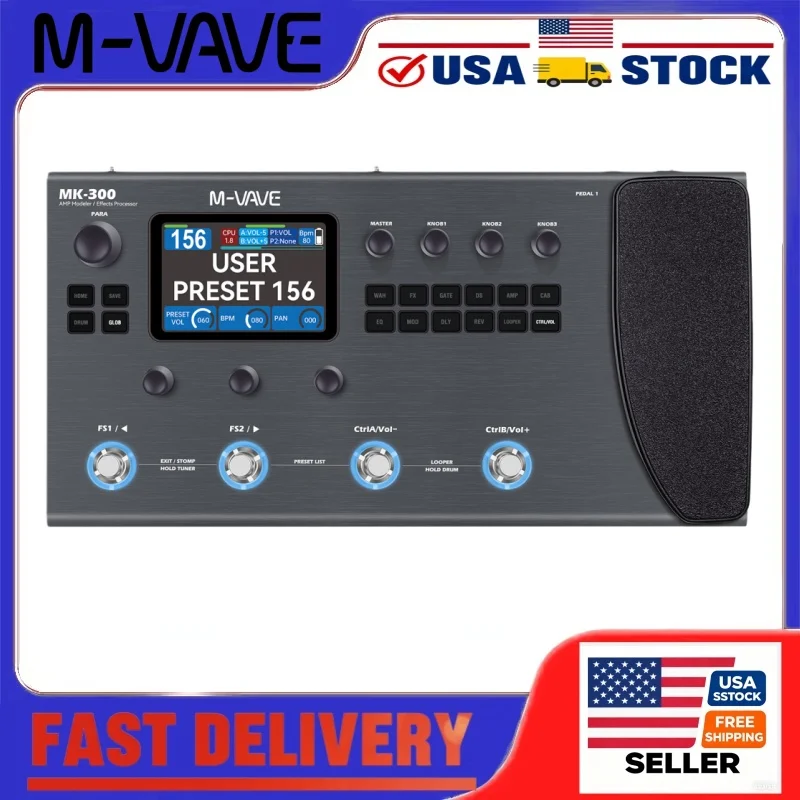 معالج جيتار M-VAVE MK-300 متعدد التأثيرات مع شاشة 3.5 بوصة، وبطولة 150 ثانية، وبطارية 128 أمبير للجيتار الكهربائي والباس #1