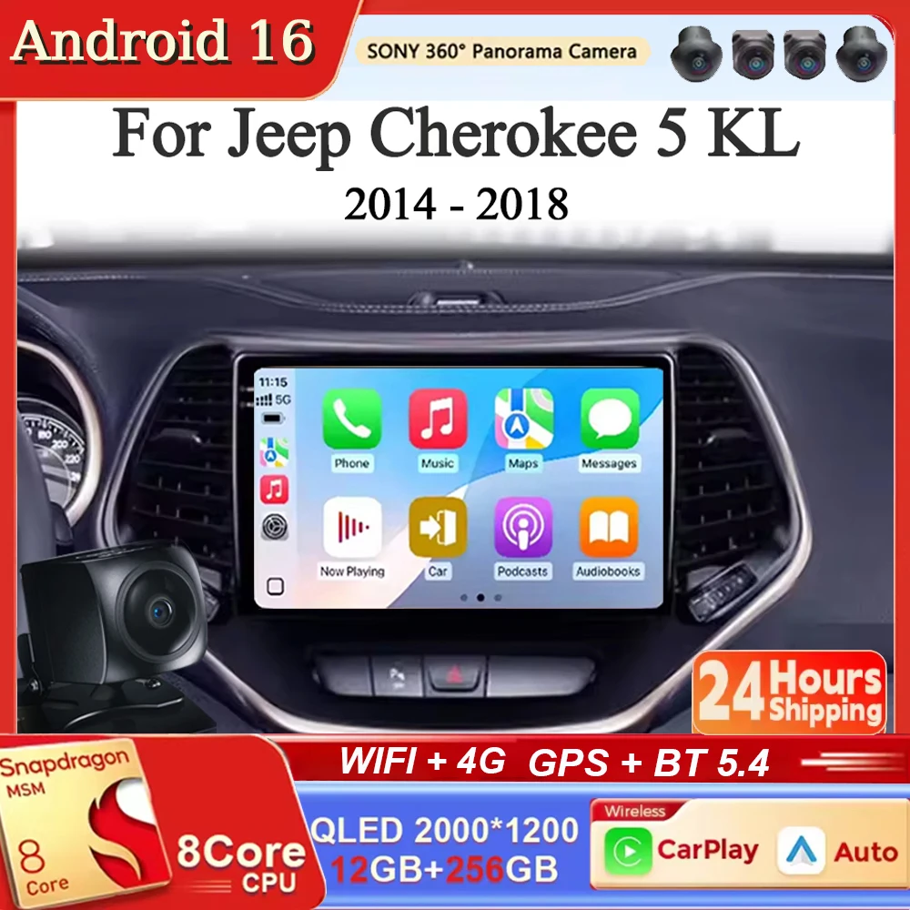 

Для Jeep Cherokee 5 KL 2014-2018 Android 16 Carplay&Auto Автомагнитола Навигация Мультимедийный Стереоплеер BT QLED 4G