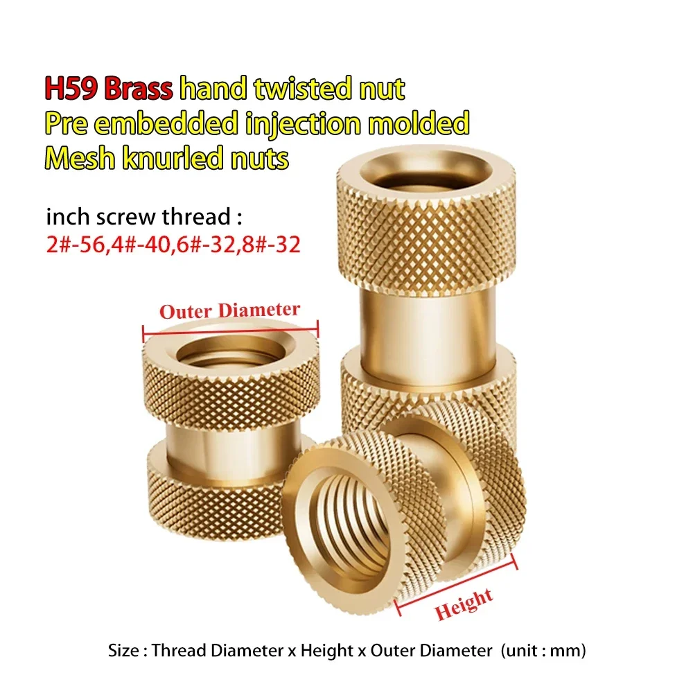 

SDGKbDXR 2 # -56,4 # -40,6 # -32,8 # -32-дюймовая винтовая резьба Латунная ручная витая гайка Предварительно встроенная литая под давлением сетчатая гайка с накаткой