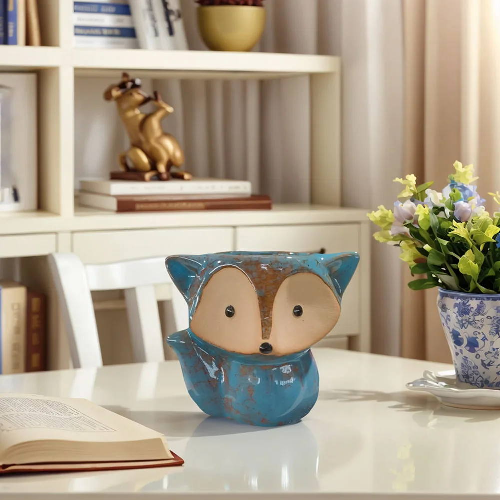 

Керамический горшок для суккулентов Fox, мультяшный горшок для бонсай, декоративный маленький держатель для растений, контейнер для бонсай из смолы, многофункциональный для дома и офиса