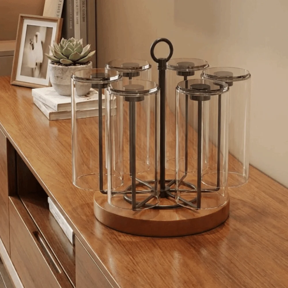 

Modern Large Capacity Rotating Cup Holder Non-Slip Space Saving Cup Drying Rack with Handle Glass Cup Storage Rack Home