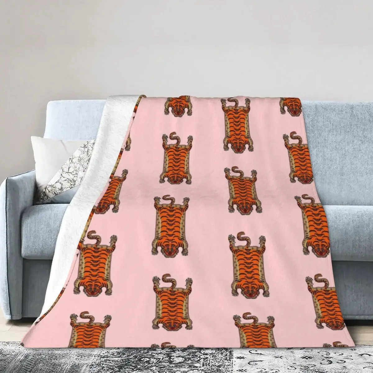 Pink Tibetan Tiger Blanket Soft Warm Flannel Throw Blanket Bedspread for Bed Living room Picnic Travel Home Couch