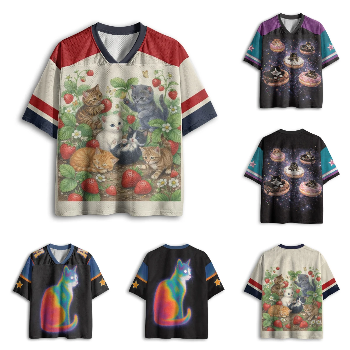 Y2K Sweet and Cool Collection! 3 Unique Cat Print Mesh T-Shirts for Kids, Adults, and Parents – Perfect for A Stylish Look