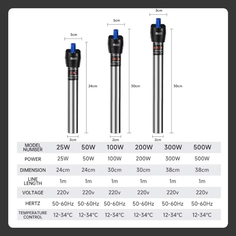 25w/100w/300w/500w Fish Tank Automatic Water Thermostat Heating Rod Adjustable 100 Watt Aquarium Heater With Controller