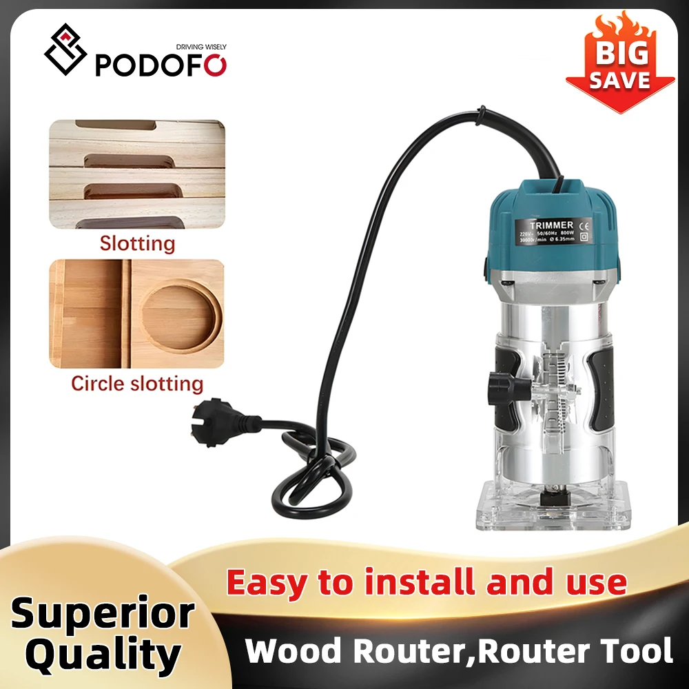 Podofo 800W 30000 tr/min tondeuse à bois routeur électrique tondeuse à main stratifié fraisage gravure main Machine bois routeur menuiserie