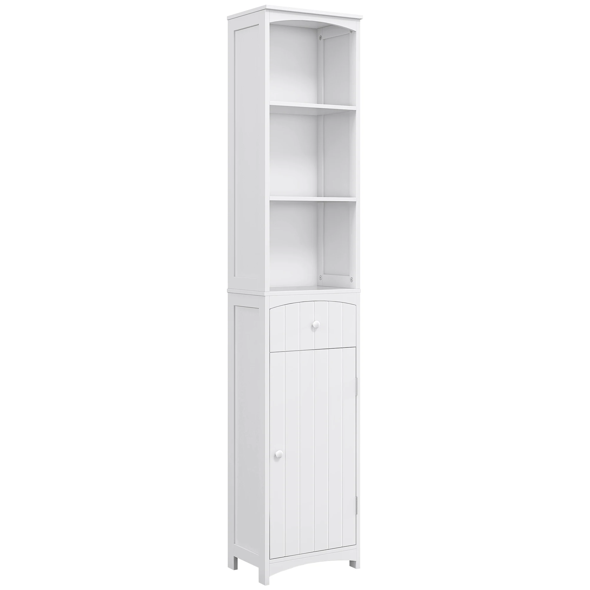 Homcom Bathroom Storage Cabinet, Free Standing Bathroom Storage Unit, Tall Linen Tower with 3-Tier Shelves and Drawer, White