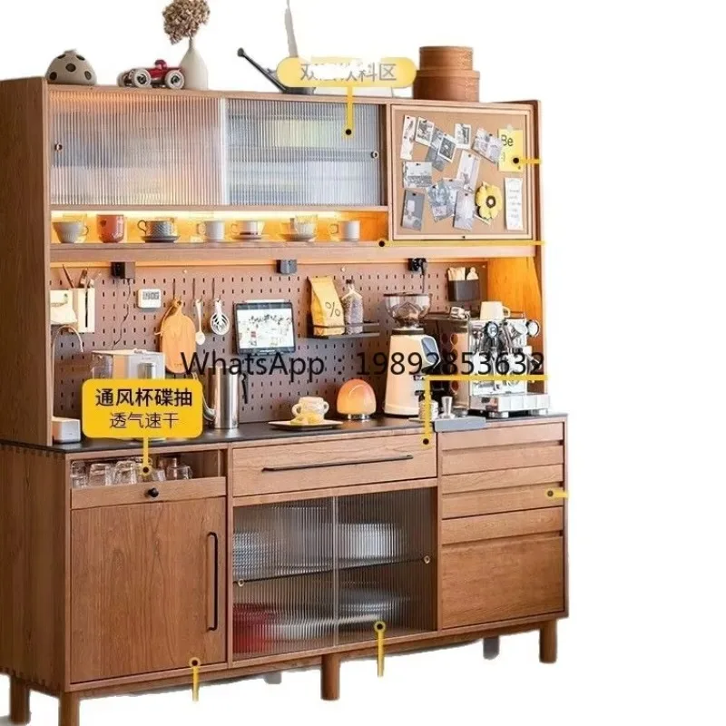 

LYY Sideboard Solid Wood Rock Board Cherry Wood Side Cabinet Integrated Wall-Mounted High Cabinet