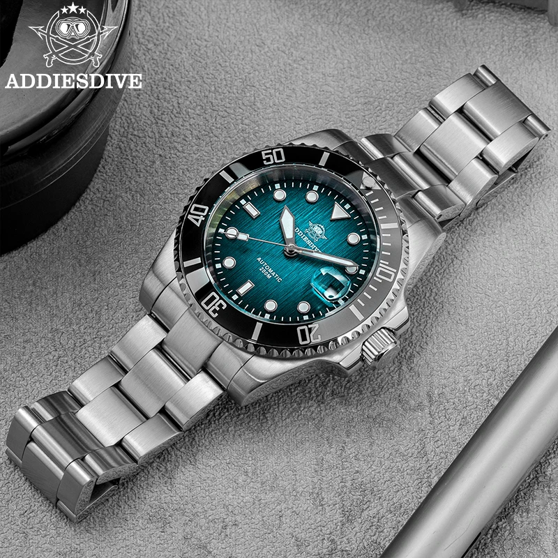 ADDIESDIVE Herren-Taucheruhr, automatische Uhr, 41 mm, Saphirglas, NH35A, mechanische Uhren, 200 m wasserdicht, Keramiklünette, superleuchtend