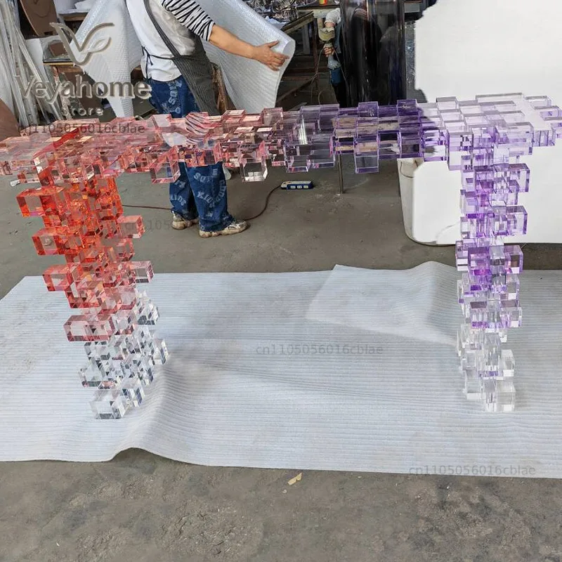 Postmodern acrylic square entrance table designer living room corridor wall decoration gradual change bar table end view table