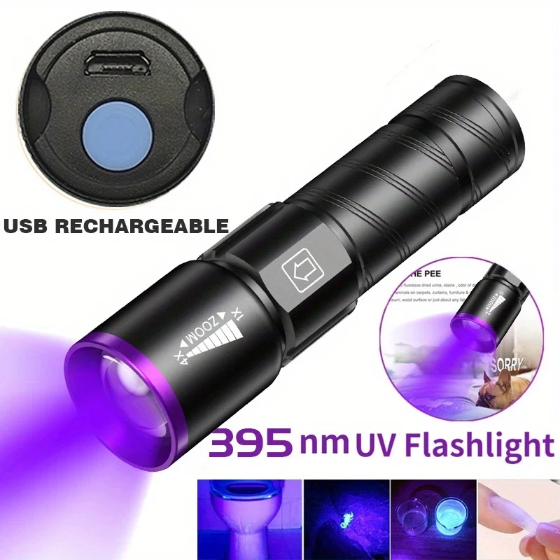 LED UV395NM Flashlight Ultraviolet Torch Mini UV Light Pet Urine Stains Torch Fluorescent Anti-counterfeiting Bill Seal Detector