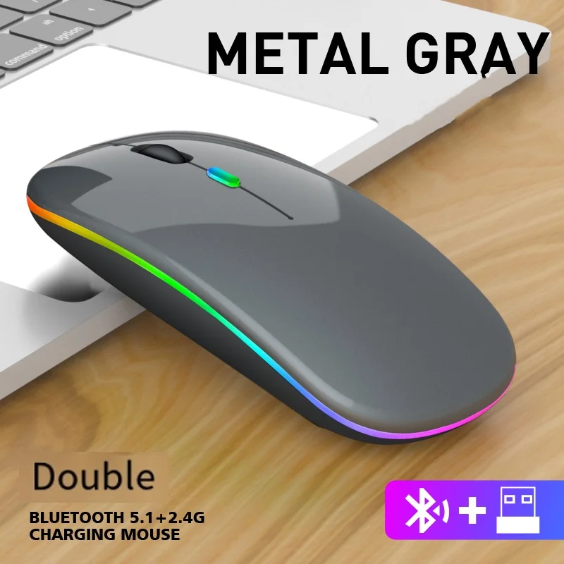 Wireless Bluetooth 5.2 Mouse luminoso ricarica USB Mouse Wireless da 2.4GHz Mouse da gioco portatile da 1600DPI per Computer Tablet