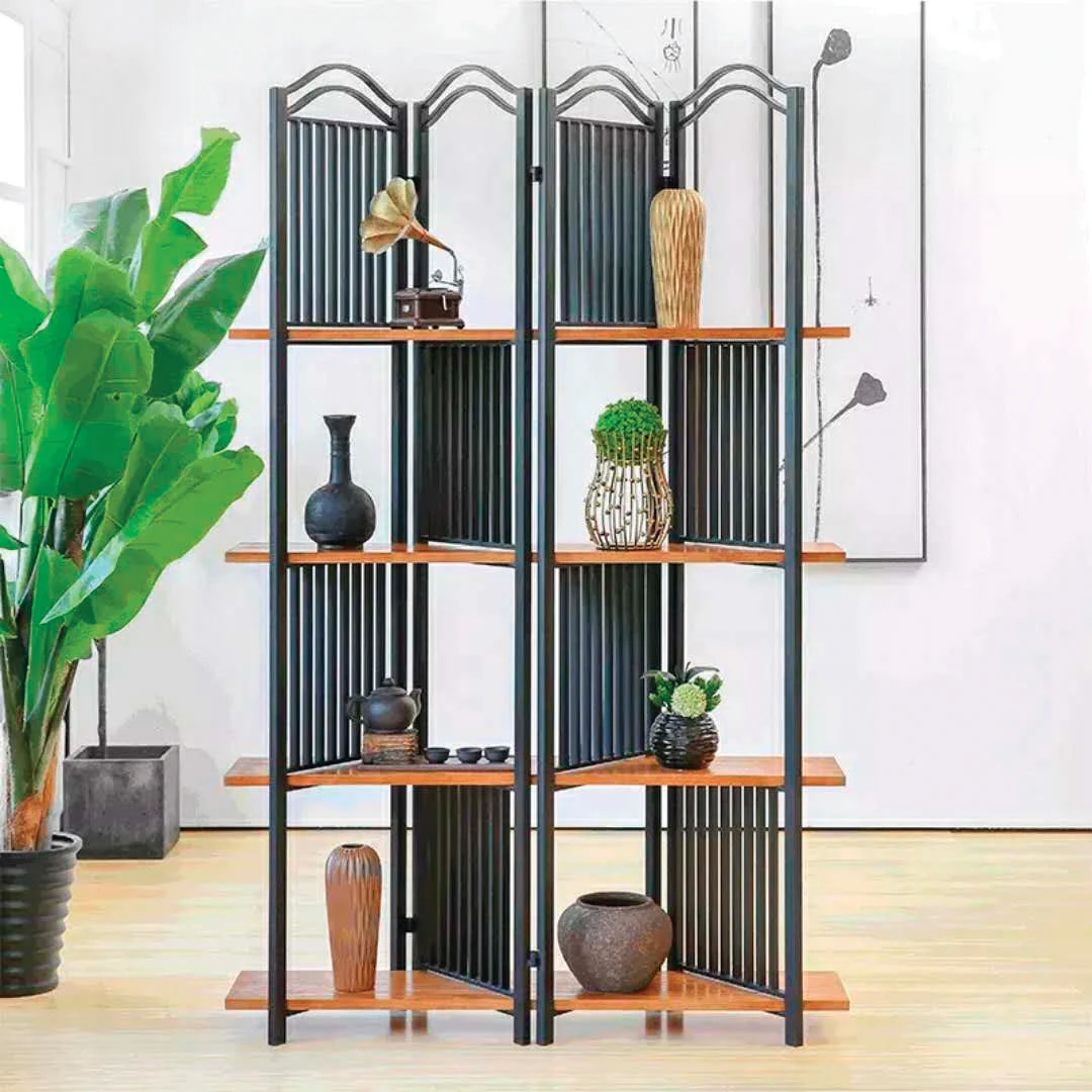 Modern Design Iron-Coated Wooden Shelf for Home Decor Glass-Metal Living Room Storage Rack Home Furniture