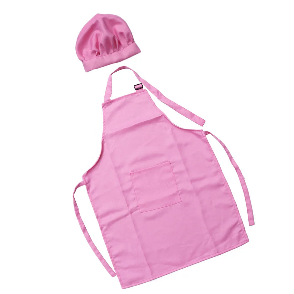 2pcs Kids Children Apron Hat Cooking Costume Thickened Durable For 8-13 Years Pink Large Size Pretend Play Kitchen Gift