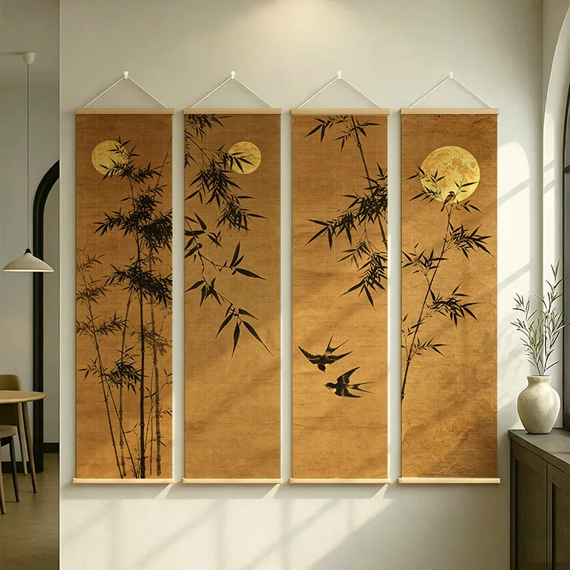 Wall Art Bamboo Scroll Painting Wabi Sabi Digital Detox Low Stimulation Tatami Room Tea Ceremony Classroom room decor aesthetic