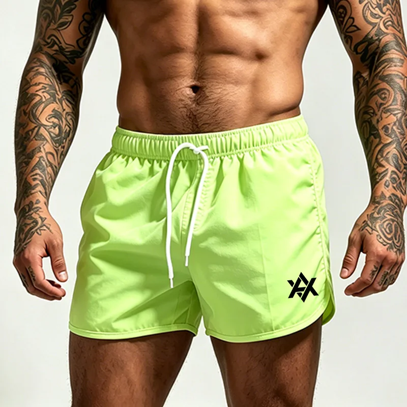 Pantalones de playa para hombre, pantalones cortos informales de secado rápido con cordón en la cintura, pantalones cortos ligeros para correr, gimnasio, natación, deportes de verano-J19