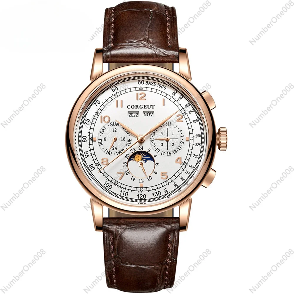 Foreign Trade Explosion Waterproof Moon Phase Calendar Men's Automatic Machinery Business Leisure Round Pointer Wholesale Watch