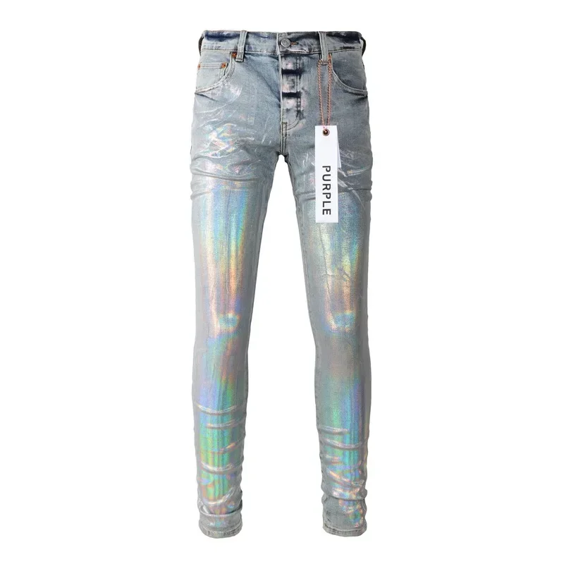 

Purple Brand Jeans Fashion high quality High Street Coating Silver Repair Low Rise Skinny Denim Pants